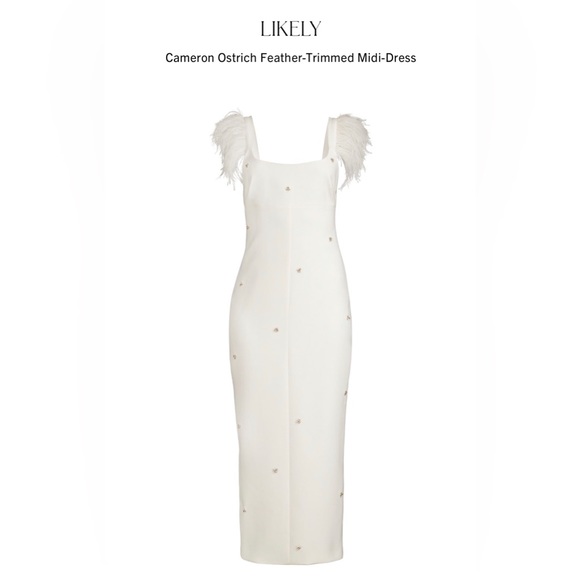 Likely Dresses & Skirts - Likely Feather Trimmed midi-dress. Color:white Size: 2
